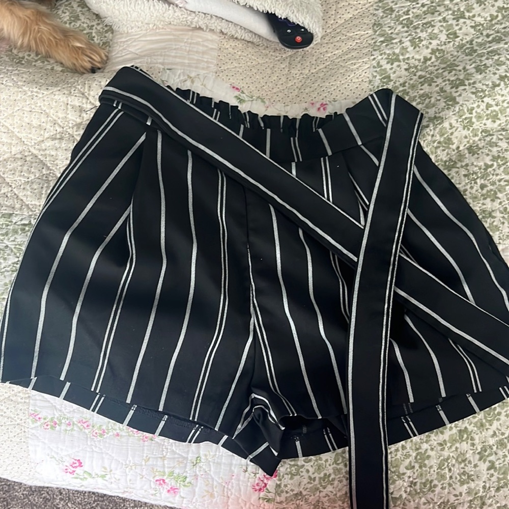 striped black and white shorts